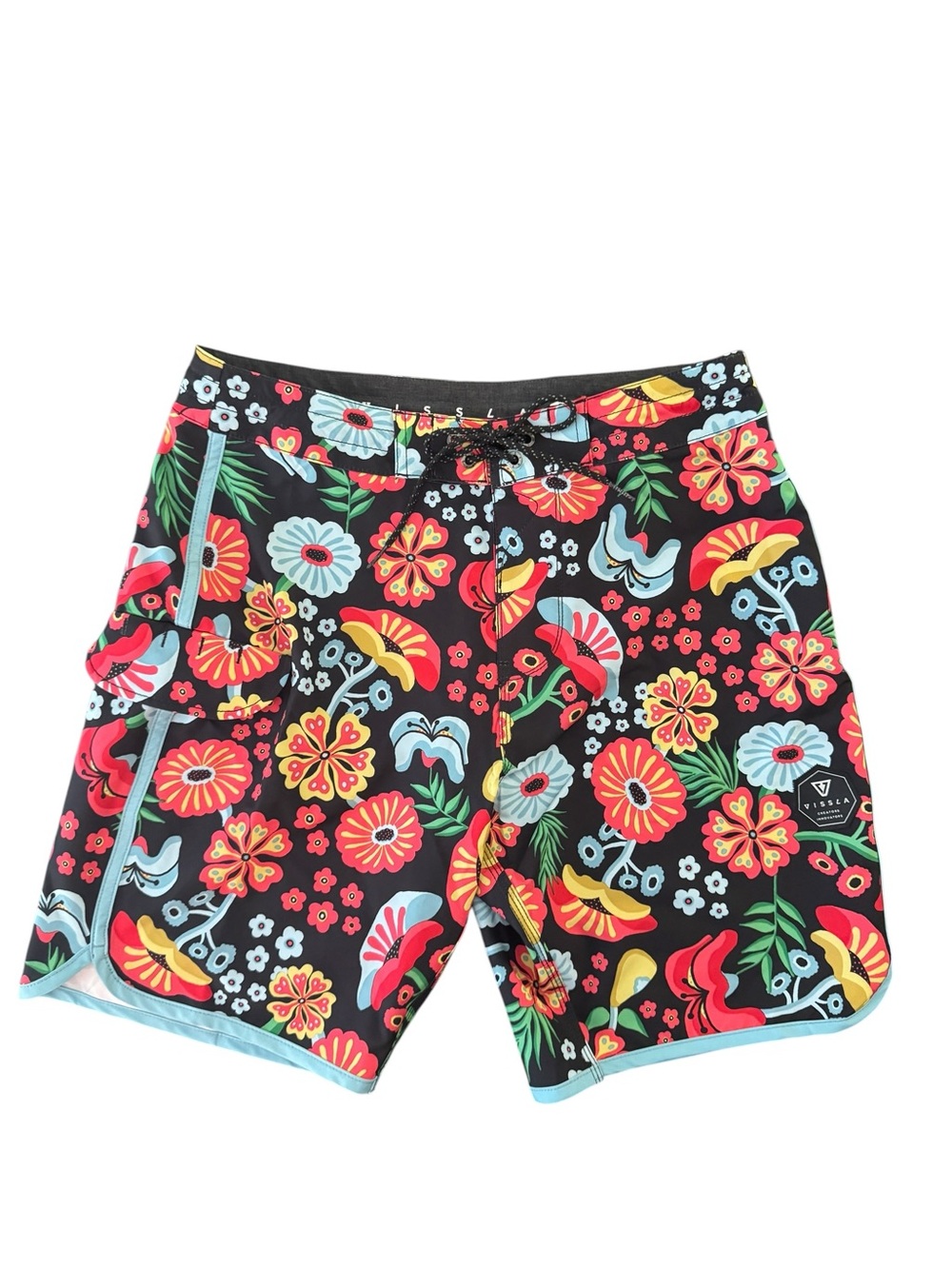 Vissla Floral Board Shorts Size 30 Men’s Black Tropical Surf Swim Trunks